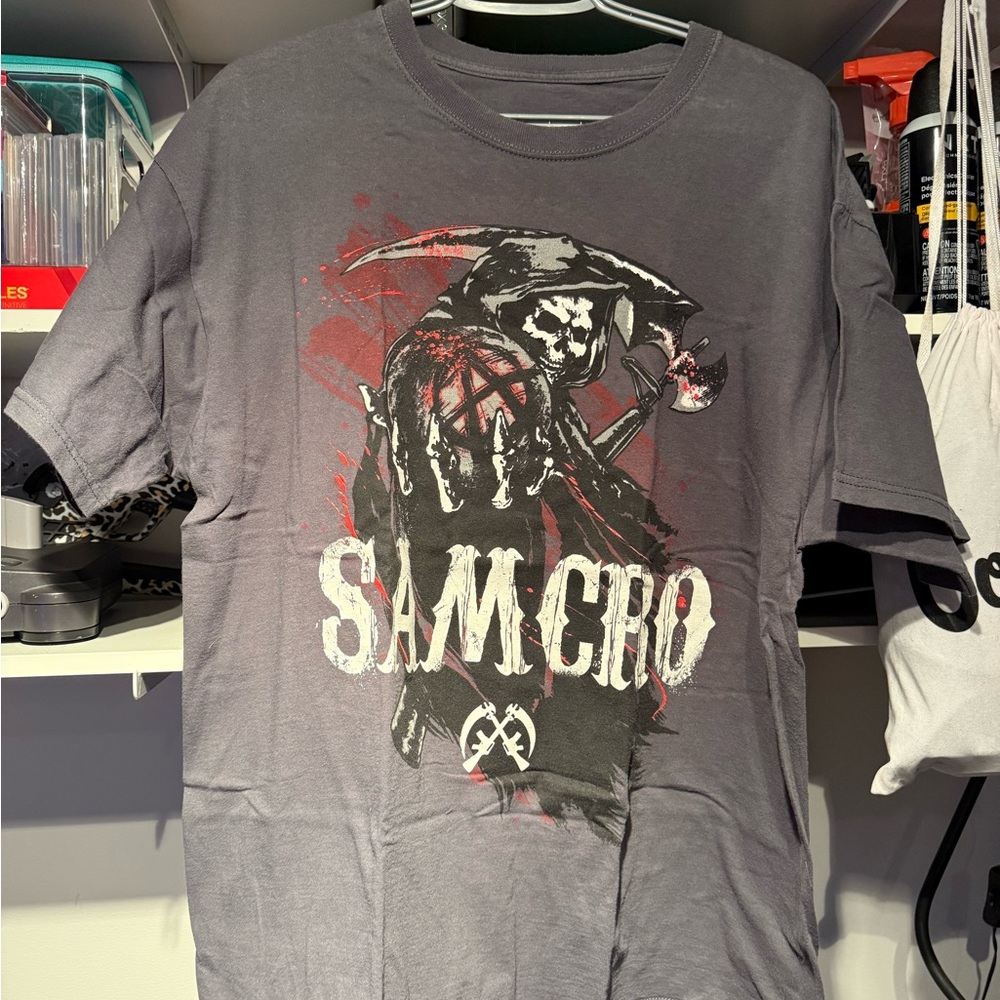 Gray Short Sleeve Tee with Grim Reaper Graphic